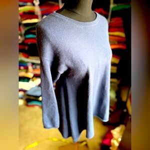 Velvet Women's Soft Blue Crew Neck Flared Hem Cashmere Sweater